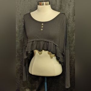 Miss Chevious Black Long Sleeve High Rise Shirt- L